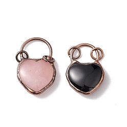 Смешанные камни Природные каменные смешанные подвески, С латунными красными медными тонами, сердце, без кадмия и без свинца, смешанные окрашенные и неокрашенные, 38.5~47x20~26x10~11 мм, отверстие : 6 мм