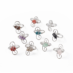 Смешанные камни Крошка из натуральных смешанных драгоценных камней с вихревым кольцом на пальце, ювелирные изделия из платиновой латуни для женщин, внутренний диаметр: 18 мм