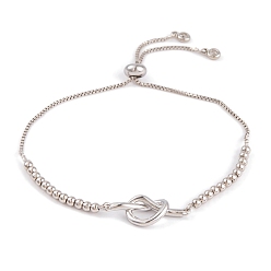 Платина Браслеты-слайдеры с узлом стойки, латунная коробка, цепочка-слайдер, регулируемые браслеты для женщин, без кадмия и без свинца, долговечный, платина, 9-3/4 дюйм (24.6 см)