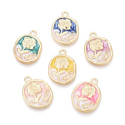 (52) Непрозрачная лаванда Подвески из эмали и сплава, овальные и цветочные подвески, золотой свет, разноцветные, 21x16x2 мм, отверстие : 1.8 мм