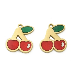 Вишня 304 прелести нержавеющей стали, с эмалью, ионное покрытие (ip), реальный 18 k позолоченный, вишня, 12.5x12x1.5 мм, отверстие : 1.2 мм