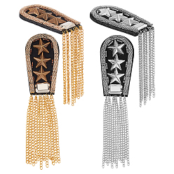 Платиновый & Золотой 4шт. 2 цвета модные погоны с кисточками из фетра в форме звезды, тканевый значок на плече, с железными цепями и штифтами, чёрные, платиной и золотом, 160x40x13 мм, 2 шт / цвет