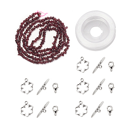 Garnet DIY Bracelets Necklaces Jewelry Sets, Natural Garnet Chips Beads Strands, Toggle Clasps, Lobster Claw Clasps and Elastic Wire, 12.6x10.6x2.1cm