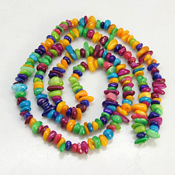 Mixed Color Natural Shell Beads Strands, Dyed, Amorphous, Mixed Color, 5~29x4~9x1~5mm, hole: 1mm, 130~170pcs/strand, 30 inch