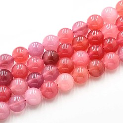 Лосось Природного кварца нитей бисера, окрашенные, круглые, имитация красный агат, salmon, 8~8.5 мм, отверстие : 0.9~1 мм, около 45~47 шт / нитка, 14.96~15.35 дюйм (38~39 см)