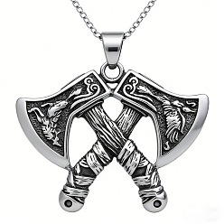Plata Antigua Collares con colgante de hacha vikinga doble de aleación vintage para hombre, plata antigua, 23.62 pulgada (60 cm)