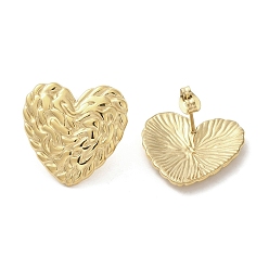 Real 18K Gold Plated 304 Stainless Steel Studs Earrings, Jewely for Women, Heart, Real 18K Gold Plated, 22x22mm