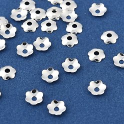 Серебро Шапочки и конусы для бусин, латунные, без свинца, без кадмии и без никеля, цветок, серебряные, 4x4.3x0.8 мм, отверстие : 1 мм