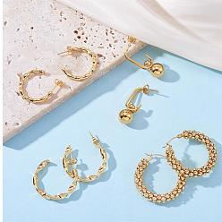 Golden Titanium Steel Hoop Earrings for Women, Golden, 35x34.5x6mm, Pin: 0.7mm