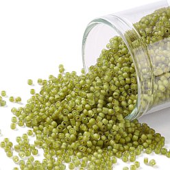 (246FM) Yellow Lined Light Olive Rainbow Matte Круглые бусины toho, японский бисер, (246 fm) желтая подкладка светло-оливковая радужная матовая, 15/0, 1.5 мм, отверстие : 0.7 мм, о 3000шт / бутылка, 10 г / бутылка