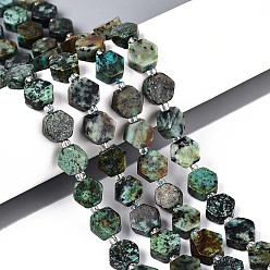 Африканский Бирюза(яшма) Бусы натуральная африканская бирюза (яшма), шестиугольник, с бисером, 8~10x8~10x4~5 мм, отверстие : 0.9~1 мм, около 18~19 шт / нитка, 7.68~8.07'' (19.5~20.5 см)