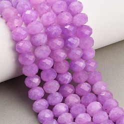 Orchidée Rangs de perles de jade blanc naturel teintées et facettées, rondelle, orchidée, 9.5~10x7.5~8.5mm, Trou: 1mm, Environ 47~50 pcs/chapelet, 14.76~15.16'' (37.5~38.5 cm)
