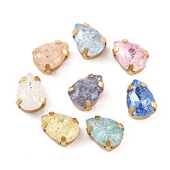 Золотой Шить на горный хрусталь, многожильные звенья из стекла, хрусталя и стразов, с настройками латуни, аксессуары для одежды, граненые, слеза, золотые, 10x7x5 мм, отверстие : 0.9 мм