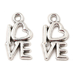 Antique Silver Tibetan Style Alloy Pendants, Word LOVE, Antique Silver, 14x8x1mm, Hole: 1.2mm, about 2777pcs/1000g