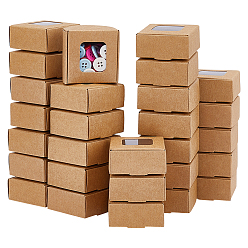 Светло-коричневый 60шт. квадратная складная креативная коробка из крафт-бумаги, подарочная коробка с видимым окном из ПВХ, загар, 5.5x5.5x2.5 см