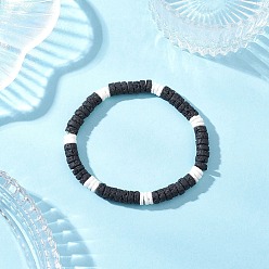 Лавовый камень Браслеты из плоских круглых бусин из натуральной лавы и белых ракушек для женщин, внутренний диаметр: 2-1/8 дюйм (5.5 см)