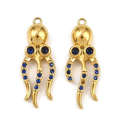 Осьминог 304 из нержавеющей стали горный хрусталь подвески, без свинца, без кадмии и без никеля, ионное покрытие (ip), реальный 18 k позолоченный, осьминог, 25x9.5x5 мм, отверстие : 1.2 мм