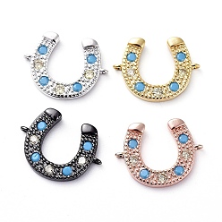 Mixed Color Brass Micro Pave Cubic Zirconia Links connectors, Horseshoe, Clear & Sky Blue, Mixed Color, 13x18x2.5mm, Hole: 0.9mm