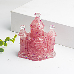 Розовый Кварц Украшение для замка из смолы, с натуральной крошкой розового кварца внутри статуй для украшения домашнего офиса, 63x44x73 мм