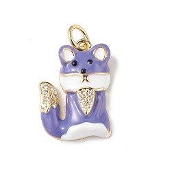 Сланцево-синий Стойка металлическая латунная микропрофилированная кубическая циркония подвески, с эмалью и прыжковым кольцом, без свинца и без кадмия, долговечный, очарование лисы, реальный 18 k позолоченный, синевато-серый, 18.5x13x4 мм, отверстие : 3.5 мм