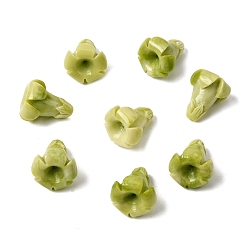 Желто-Зеленый Синтетических коралловых бусин, окрашенные, цветок, желто-зеленый, 15x13~13.5x13.5 мм, отверстие : 1.2 мм
