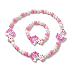 Радуга Комплект украшений из клена и акрила, колье и эластичный браслет из бисера для детей, радуга, браслет: внутренний диаметр: 1-5/8 дюйм (4.1 см), колье: 15-3/4 дюйм (40 см)