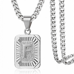 Letter F Прямоугольник с буквенным узором 304 ожерелья с подвесками из нержавеющей стали, цвет нержавеющей стали, Буква F, 21.65 дюйм (55 см)