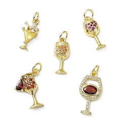 Настоящее золото 18K 10 шт 5 стили латунные подвески из микропаве с фианитом, пить чары, с целью перехода в кольце, без кадмия и без свинца, стойки покрытие, долговечный, реальный 18 k позолоченный, 15.5~19.5x7~13x3.5~4 мм, отверстие : 3~3.5 мм, 2 шт / стиль