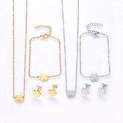 (52) Непрозрачная лаванда 304 нержавеющей стали ювелирных изделий, подвесные ожерелья и серьги и браслеты, клевер, разноцветные, 16.54 дюйм (42 см), 7-1/8 дюйм (18 см), 10x10x1.2 мм, штифты : 0.8 мм