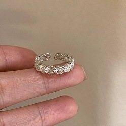 Oval Латунные кольца-манжеты с микропаве из прозрачных кубических цирконий, платина, овальные, внутренний диаметр: 15~20 мм