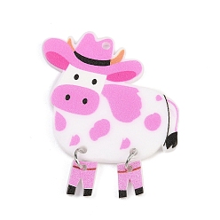 Pink Печатные акриловые подвески, коровье молоко, с железной фурнитурой, розовые, 37.5x34.5x2 мм, отверстие : 1.6 мм