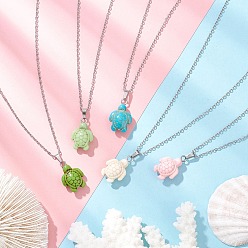 (52) Непрозрачная лаванда Подвеска в виде морской черепахи из окрашенной синтетической бирюзы 304 Женские ожерелья из нержавеющей стали с цепочкой, цвет нержавеющей стали, разноцветные, 17.72 дюйм (45 см)