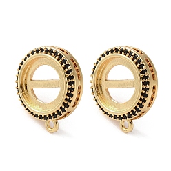 Золотой Фурнитура для сережек-гвоздиков из латуни с микропаве из черного кубического циркония, долговечный, стойки покрытие, золотые, 20x17x16 мм, отверстие : 1.5 мм