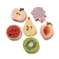 Mixed Color Imitation Fruit Resin Decoden Cabochons, Kiwi Fruit & Peach & Dragon Fruit, Mixed Shapes, Mixed Color, 26~34x23~27x6.5~11mm