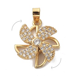Golden Brass Micro Pave Clear Cubic Zirconia Pendants, Rotatable, Windmill, Golden, 18x16x6mm, Hole: 4x2.5mm