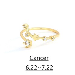 Рак Двенадцать колец-манжет с микропаве из латуни с кубическим цирконием, золотые, рак, внутренний диаметр: регулируемый