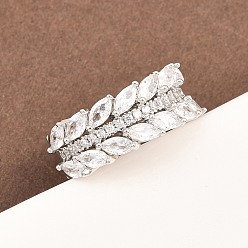 Платина Манжеты из латуни с микро паве кубический цирконий для женщин, лист, долговечный, стойки покрытие, без кадмия и без свинца, платина, 9 мм