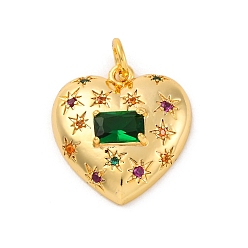 Зеленый Латунные микро проложить кубического циркония подвески, со стеклом, долговечный, без свинца и без кадмия, золотые, сердце, зелёные, 18x17x5 мм, отверстие : 3 мм
