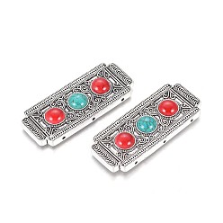 Argent Antique Alliage de style tibétain liens multi-brins, avec turquoise synthétique, rectangle, argent antique, 64x26x7mm, Trou: 1.6mm
