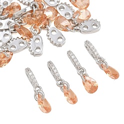 Orange SHEGRACE Brass Micro Pave Cubic Zirconia Charms, Teardrop Charms, Cadmium Free & Lead Free & Nickel Free, Long-Lasting Plated, Platinum, Orange, 14x4x4.5mm, Hole: 1.4mm