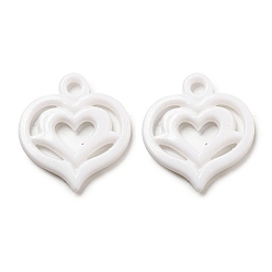 White Valentine's Day Opaque Acrylic Pendants, Heart Charms, White, 27x25x4mm, Hole: 3mm, about 467pcs/500g.