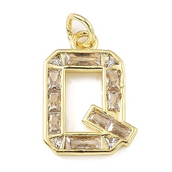 Letter Q Латунные микро проложить кубического циркония подвески, письмо амулеты, с прыгающим кольцом, реальный 18 k позолоченный, Буква Q, 17.5x12.5x2 мм, отверстие : 3.5 мм