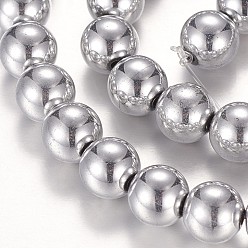 с Платиновым Покрытием Гальванизировать немагнитных синтетический гематит бисер пряди, круглые, с покрытием платиным, 8 мм, отверстие : 0.5 мм, около 51~52 шт / нитка, 15.94 дюйм