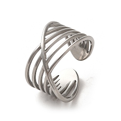 Stainless Steel Color Non-Tarnish 304 Stainless Steel Open Cuff Ring, Stainless Steel Color, Inner Diameter: 17.6mm
