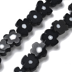 Черный Handmade millefiori lampwork beads strands, цветок, чёрные, 7.5~8.5x7.5~8.5x3~3.5 мм, отверстие : 0.8 мм, около 50 шт / нитка, 15.75~15.94 дюйм (40~40.5 см)