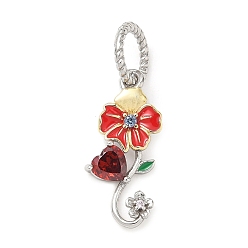 (123L) Белый крем непрозрачный блеск 925 стерлинговое серебро, паве из кубических цирконий с эмалевыми подвесками, цветочные подвески платина, родий, огнеупорный кирпич, 20x9x3 мм, отверстие : 5.5 мм