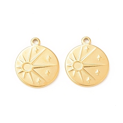 Real 18K Gold Plated 304 Stainless Steel Pendant Rhinestone Settings, Flat Round with Sun, Real 18K Gold Plated, Fit for 3mm Rhinestone, 21x18.5x2mm, Hole: 1.8mm