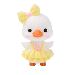 Duck Animal Silicone Beads, Focal Beads, Light Yellow, Duck with Bowknot, 36x20x18mm, Hole: 2mm
