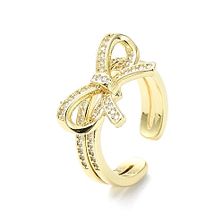 Настоящее золото 18K Покрытие стойки латунь микро паве цирконий открытые манжеты кольца, без кадмия и без свинца, долговечный, бантом, реальный 18 k позолоченный, размер США 6 1/2 (16.9 мм)