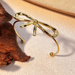 Золотой Бант 304 браслеты-манжеты из нержавеющей стали, браслеты с крутящим моментом для женщин, золотые, внутренний диаметр: 2-1/2 дюйм (6.5 см)